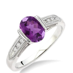Parkplace Jewelers Silver Oval Shape Gemstone & Diamond Ring 88469PPSSAMSLRG