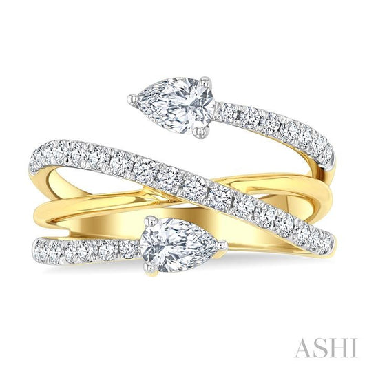 ASHI Pear Shape 2 Stone East-West Diamond Fashion Open Ring 379E1PPFGYG