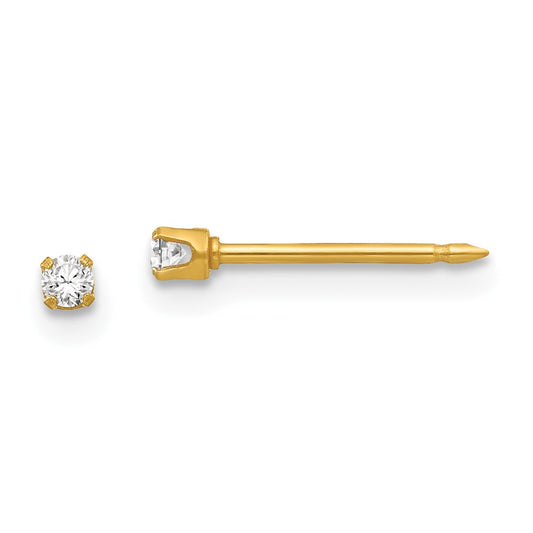 37E Inverness Stainless Steel 24K Gold-plated 2mm CZ Post Earrings