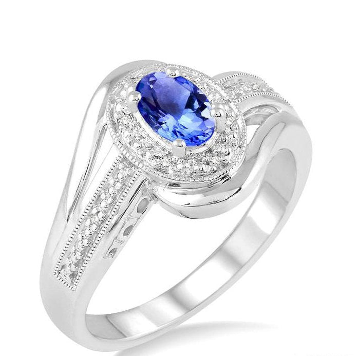 Parkplace Jewelers Silver Oval Shape Gemstone & Diamond Ring 88679PPSSTZSLRG