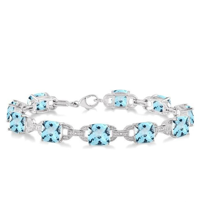 Parkplace Jewelers Silver Cushion Shape Gemstone & Diamond Bracelet 85559PPSSBTSLTB