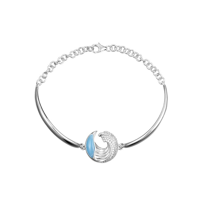 Ocean City Collection Sterling silver larimar and cubic zirconia wave bracelet 411-84-03