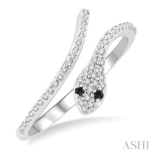 ASHI Snake Petite Black Diamond Fashion Open Ring 385J8PPTSWG