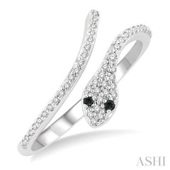 ASHI Snake Petite Black Diamond Fashion Open Ring 385J8PPTSWG