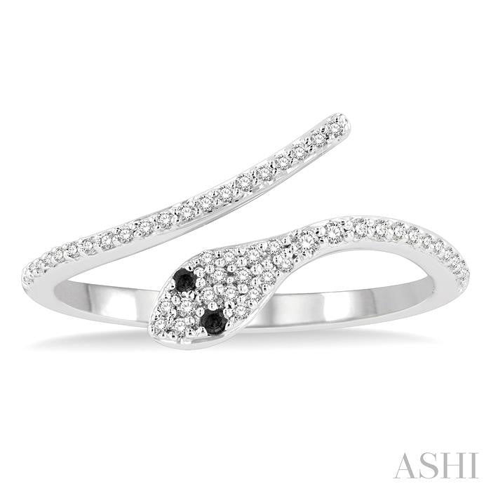 ASHI Snake Petite Black Diamond Fashion Open Ring 385J8PPTSWG