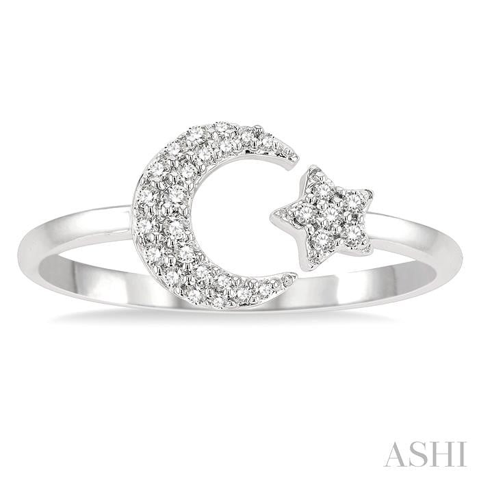 ASHI Stackable Crescent Moon & Star Petite Diamond Fashion Ring 387H8PPTSWG