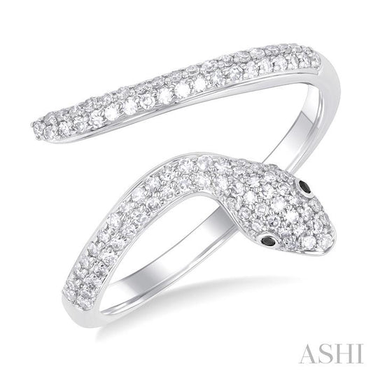 ASHI Snake Petite Black Diamond Fashion Open Ring 387K5PPTSWG