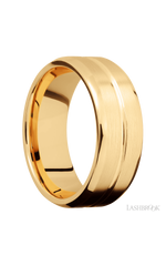 8 mm wide Beveled with Center Accent Groove 14K Yellow Gold band.