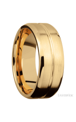 8 mm wide Beveled with Center Accent Groove 14K Yellow Gold band.