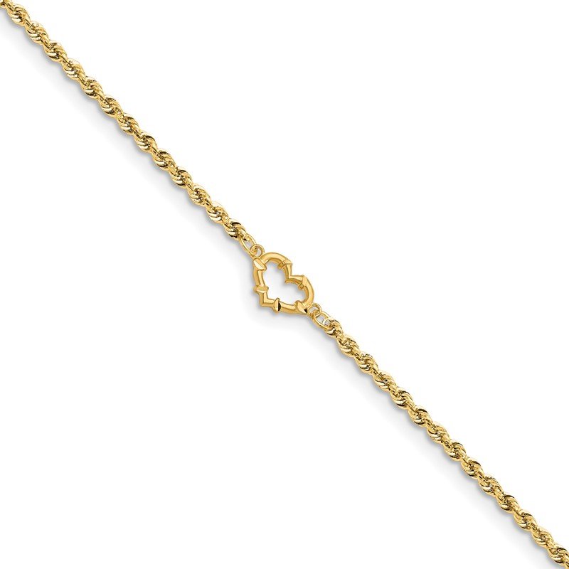 Quality Gold 14k Diamond-cut Open Heart Rope Anklet ANK154-10