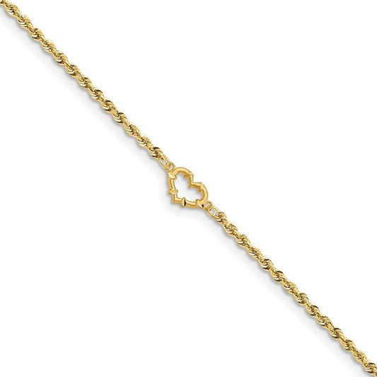 Quality Gold 14k Diamond-cut Open Heart Rope Anklet ANK154-10