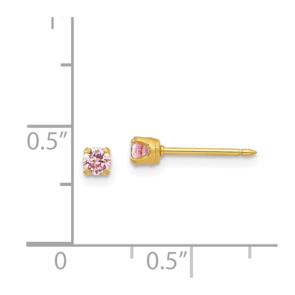 39E Inverness Stainless Steel 24K Gold-plated 3mm Pink CZ Post Earrings