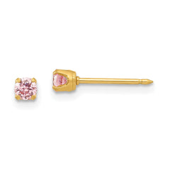 39E Inverness Stainless Steel 24K Gold-plated 3mm Pink CZ Post Earrings