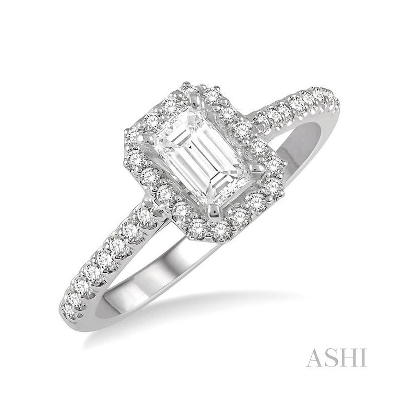 ASHI Emerald Shape Halo Diamond Engagement Ring 244G4PPFHWG-LE