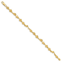 Quality Gold 14K Gold Polished and Textured Sea Life Bracelet FB1443-7.25