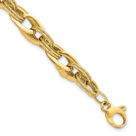 Quality Gold 14k Polished and Textured Fancy Link 8in Bracelet SF2361-8