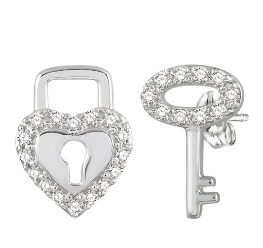 Parkplace Jewelers Heart Shape Lock & Key Diamond Fashion Earrings 98688PPTSERWG
