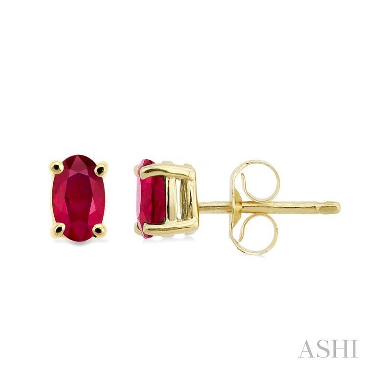 ASHI Oval Shape Gemstone Stud Earrings 57129PPF@ERRB