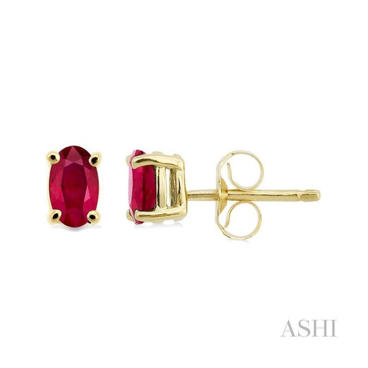 ASHI Oval Shape Gemstone Stud Earrings 57129PPF@ERRB