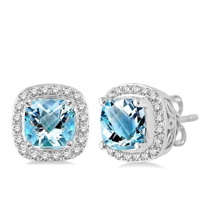 Parkplace Jewelers Cushion Shape Gemstone & Halo Diamond Earrings 61826PPFNERAQWG