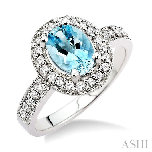 ASHI Oval Shape Gemstone & Halo Diamond Ring 40475PPFNAQWG