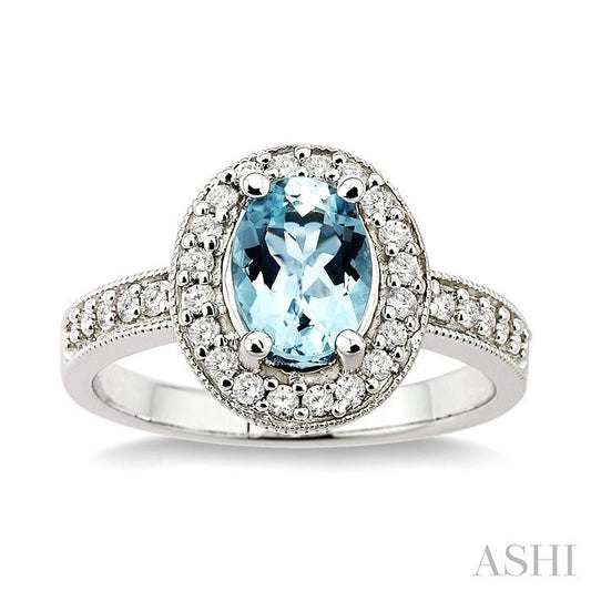 ASHI Oval Shape Gemstone & Halo Diamond Ring 40475PPFNAQWG