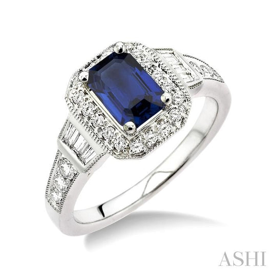 ASHI Emerald Shape Gemstone & Halo Diamond Ring 40486PPFHSPWG
