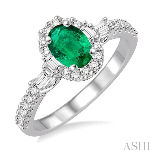 ASHI Oval Shape Gemstone & Halo Diamond Ring 40734PPFHEMWG