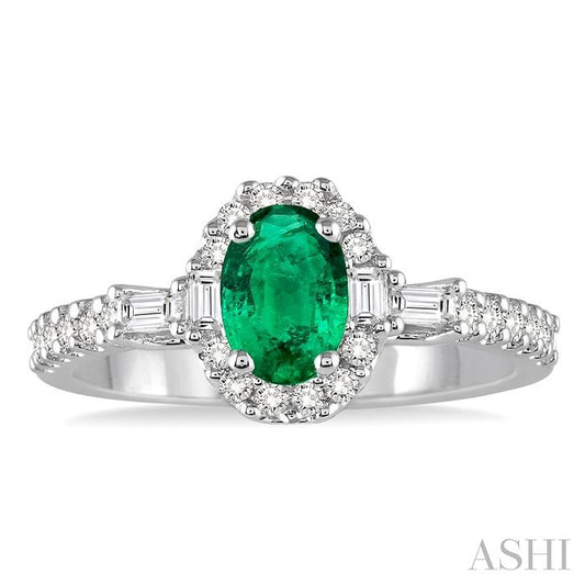ASHI Oval Shape Gemstone & Halo Diamond Ring 40734PPFHEMWG