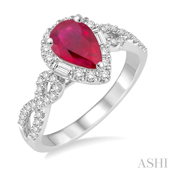 ASHI Pear Shape Gemstone & Halo Diamond Ring 40743PPFHRBWG