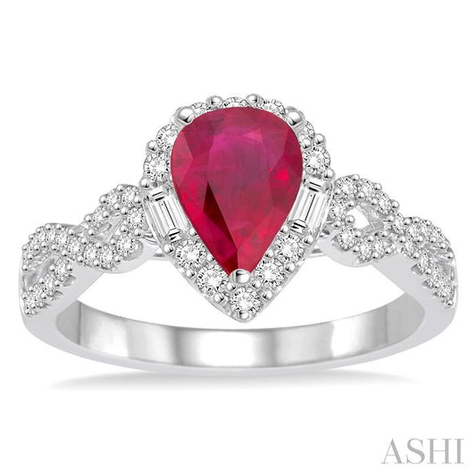 ASHI Pear Shape Gemstone & Halo Diamond Ring 40743PPFHRBWG