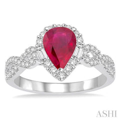 ASHI Pear Shape Gemstone & Halo Diamond Ring 40743PPFHRBWG