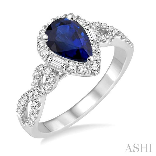 ASHI Pear Shape Gemstone & Halo Diamond Ring 40743PPFHSPWG