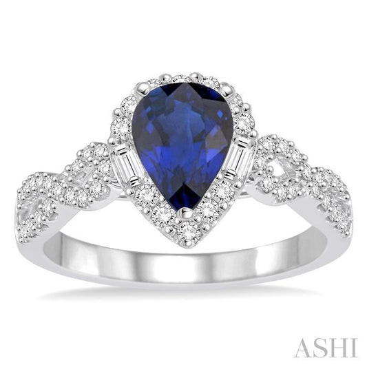 ASHI Pear Shape Gemstone & Halo Diamond Ring 40743PPFHSPWG
