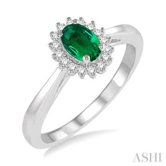 ASHI Oval Shape Gemstone & Halo Diamond Ring 40788PPTXEMWG