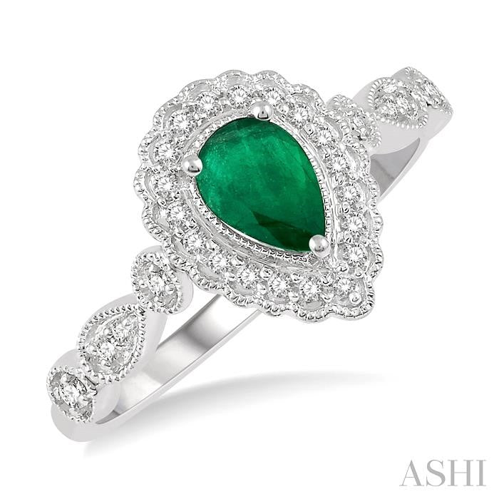 ASHI Pear Shape Gemstone & Halo Diamond Ring 40918PPTSEMWG