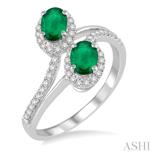 ASHI Oval Shape 2 Gemstone & Halo Diamond Fashion Ring 40966PPFNEMWG