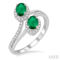 ASHI Oval Shape 2 Gemstone & Halo Diamond Fashion Ring 40966PPFNEMWG