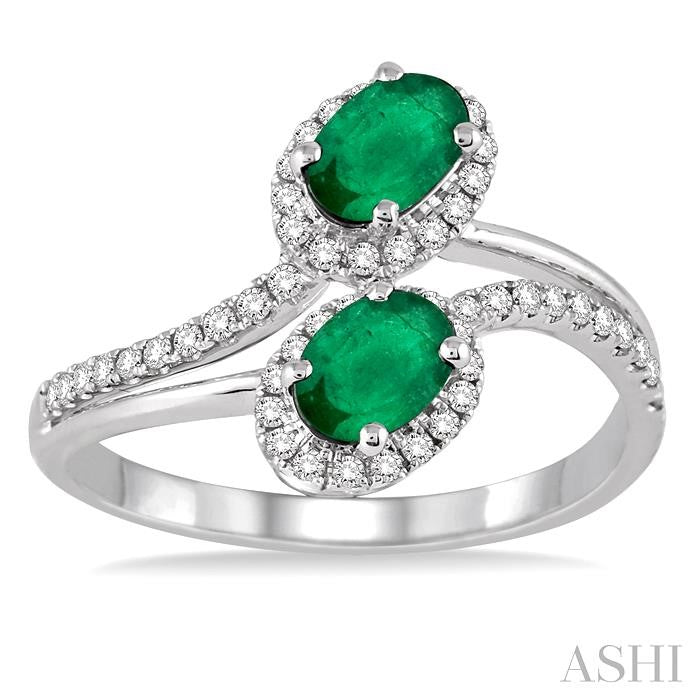 ASHI Oval Shape 2 Gemstone & Halo Diamond Fashion Ring 40966PPFNEMWG