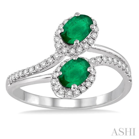 ASHI Oval Shape 2 Gemstone & Halo Diamond Fashion Ring 40966PPFNEMWG
