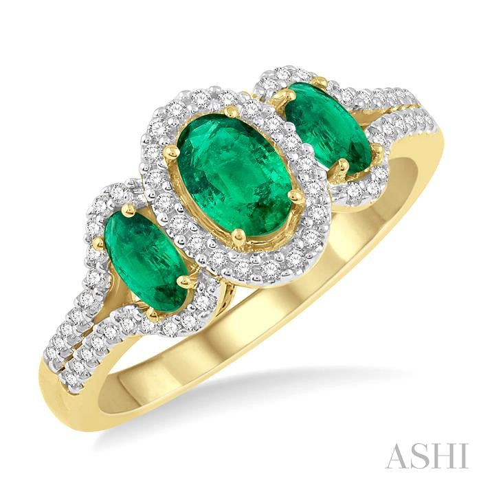 ASHI Oval Shape Past Present & Future Gemstone & Halo Diamond Ring 40997PPTSEMYG