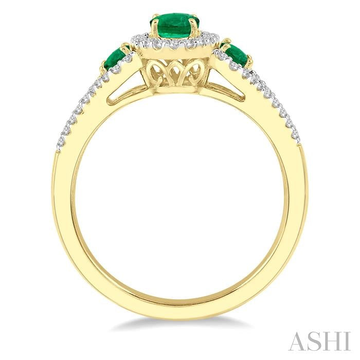 ASHI Oval Shape Past Present & Future Gemstone & Halo Diamond Ring 40997PPTSEMYG