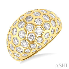 ASHI Bold Hexagon Shape Honeycomb Diamond Fashion Dome Ring 409A0PPFGYG-3.35