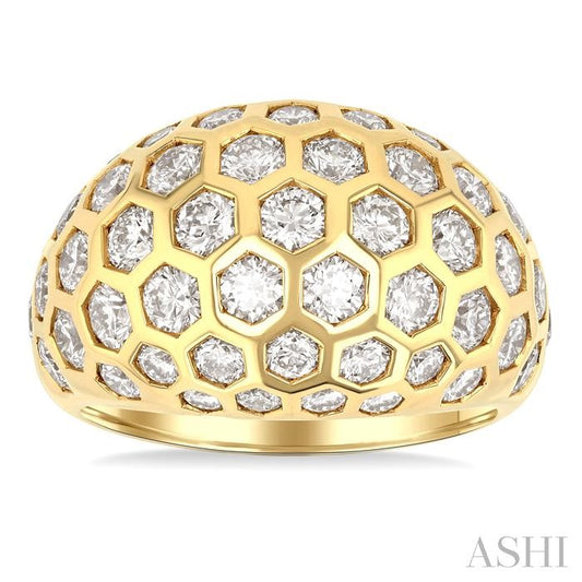 ASHI Bold Hexagon Shape Honeycomb Diamond Fashion Dome Ring 409A0PPFGYG-3.35