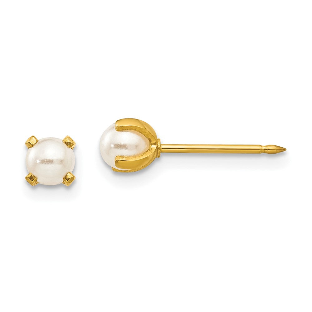40E Inverness Stainless Steel 24K Gold-plated 4mm Simulated Pearl Earrings