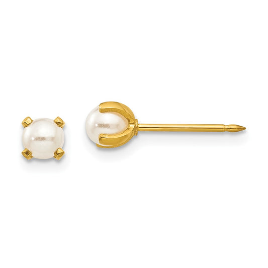 40E Inverness Stainless Steel 24K Gold-plated 4mm Simulated Pearl Earrings