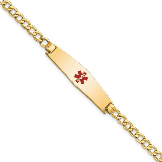 Quality Gold 14K Semi-solid Medical Soft Diamond Shape Red Enamel Curb Link ID Bracelet XM564CC