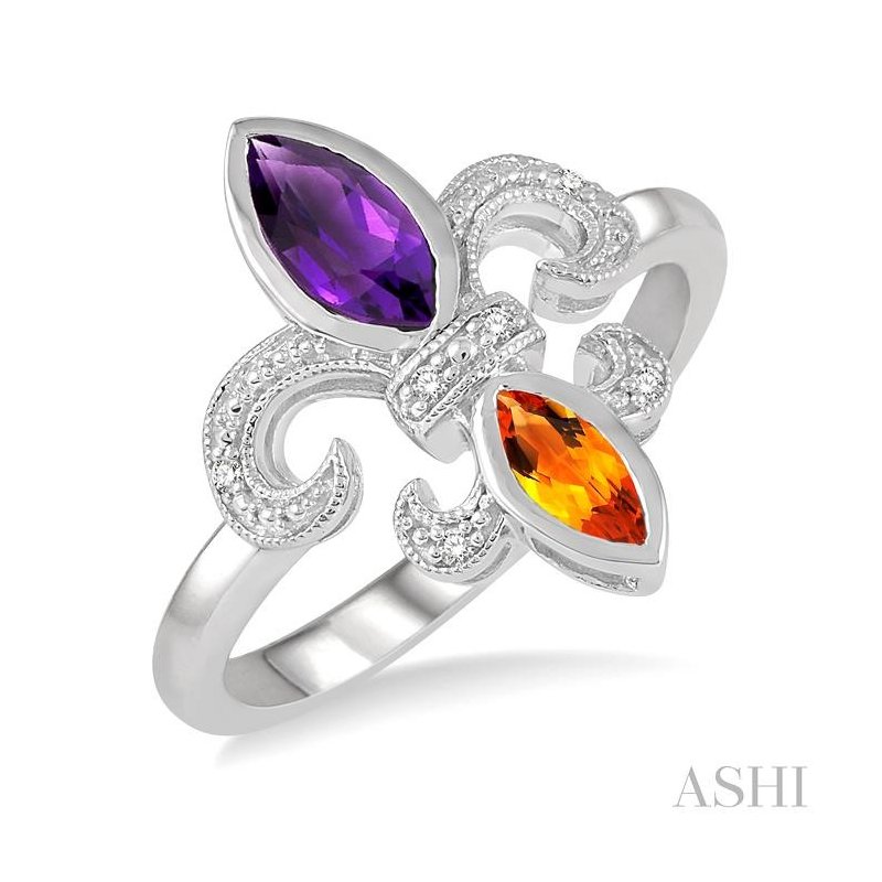 ASHI Silver Fleur De Lis Gemstone & Diamond Ring 88599PPSSAMCTSLRG