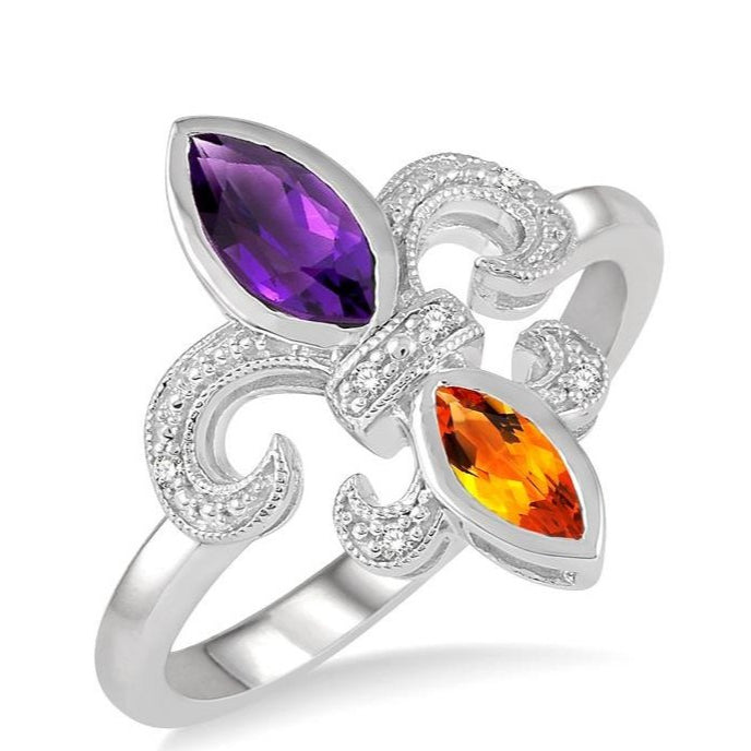 Parkplace Jewelers Silver Fleur De Lis Gemstone & Diamond Ring 88599PPSSAMCTSLRG