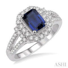ASHI Emerald Shape Gemstone & Halo Diamond Ring 41033PPFHSPWG